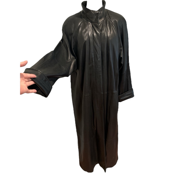 Tiboa Jackets & Blazers - 90s BLACK LAMBSKIN LEATHER MAXI TRENCH COAT HIGH COLLAR MINIMALIST MATRIX TIBOA